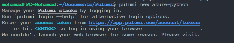 Connexion au compte Pulumi