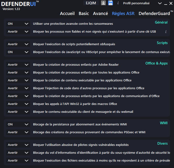 asr defenderUI